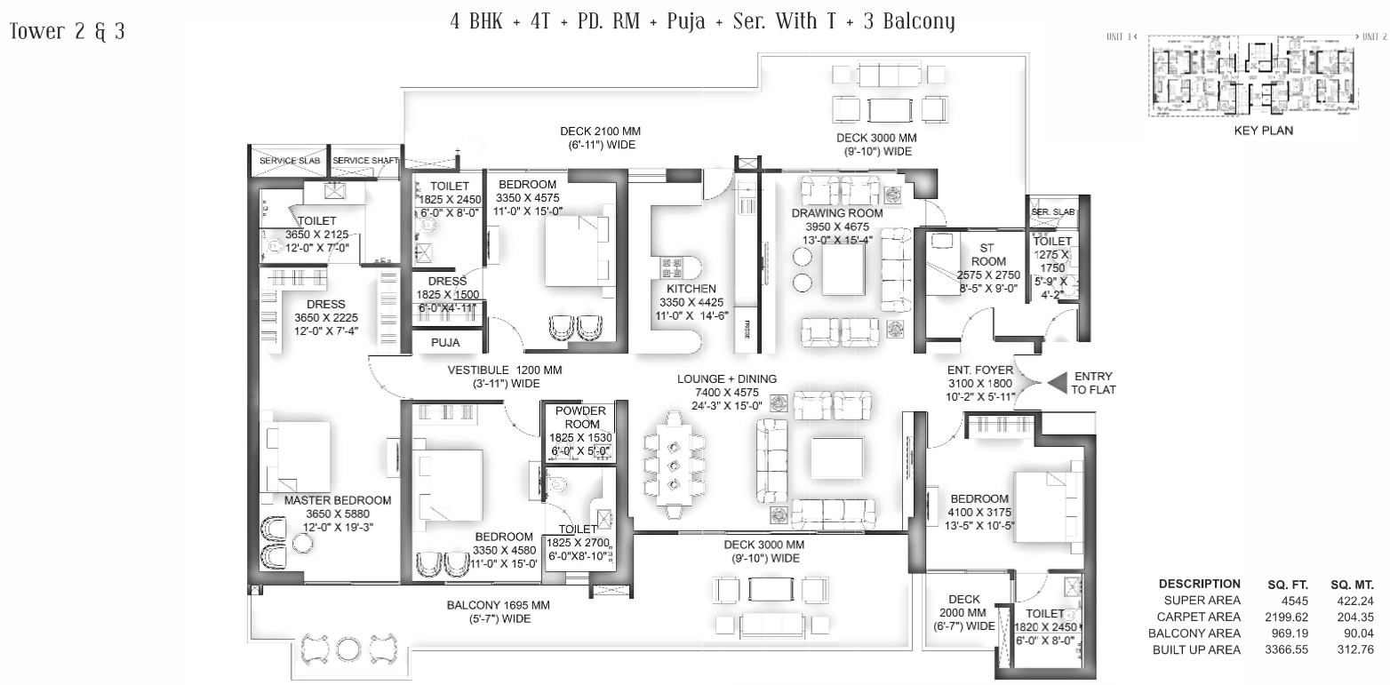 4 BHK + 4T + Puja Room floor plan at VVIP Addresses Greater Noida West